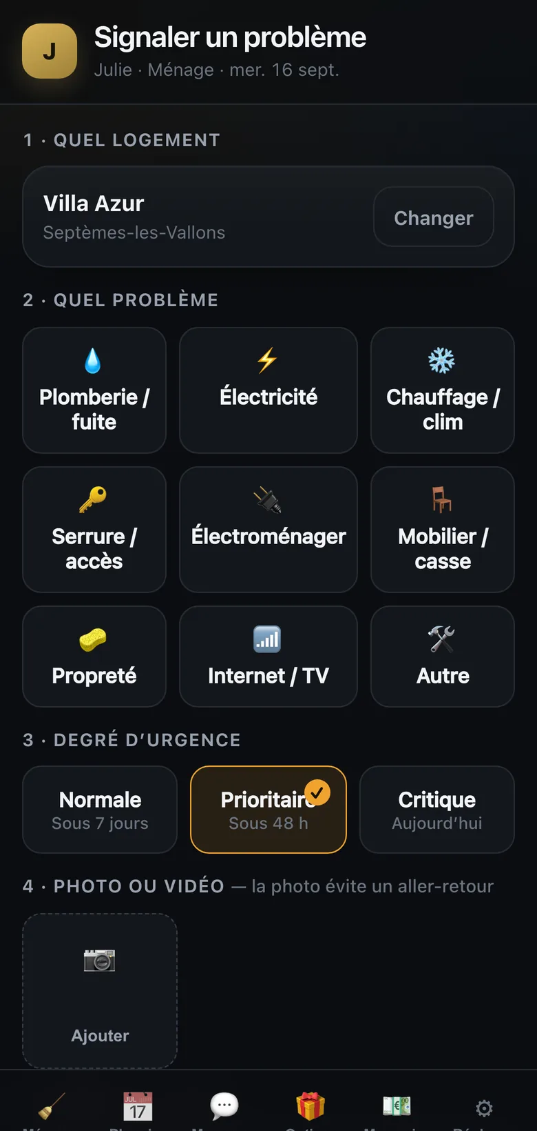 Signalement d'un problème, en données fictives