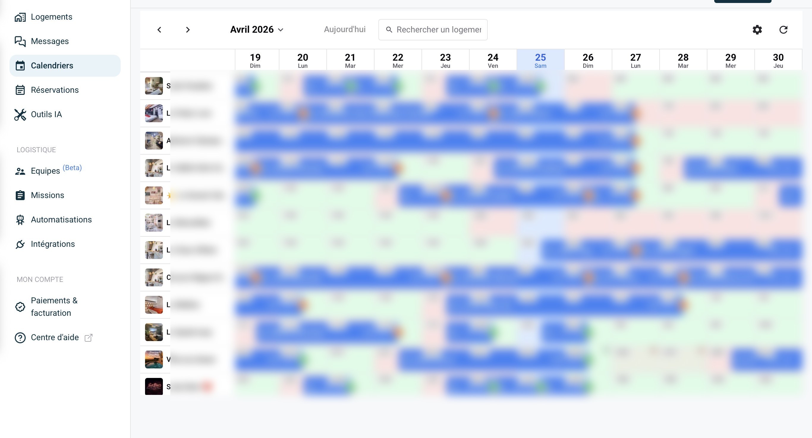Calendrier notre PMS multi-logements avril 2026 : tous les biens, toutes les réservations sur un écran