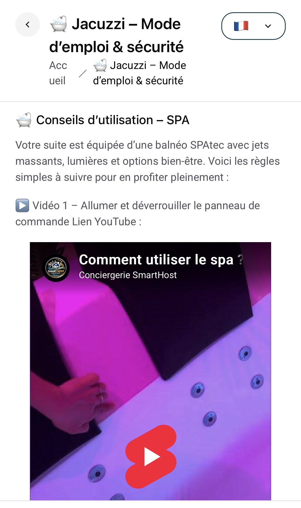 Page du livret : Jacuzzi mode d'emploi avec vidéo tutorial